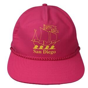 San Diego Slideback Rope Hat Pink One Size Adjustable Vent Holes Outdoor Vintage